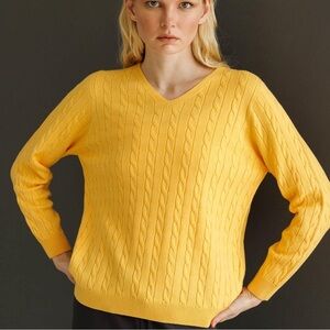 Ralph Lauren Women's Yellow V-Neck Sweater